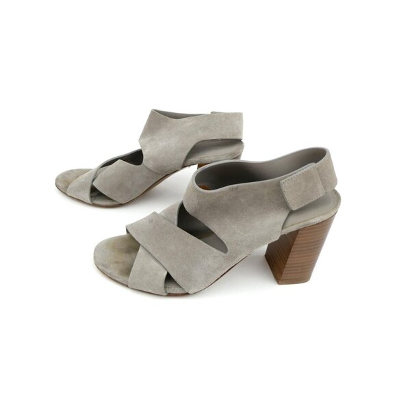 Vince Gray Suede Block Heeled Sandals Womens 6.5M Open Toe Made In Italy - Picture 4 of 12